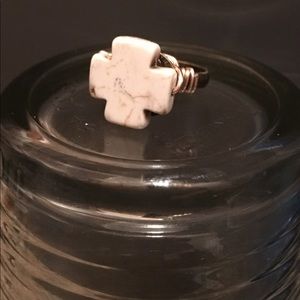 Howlite cross wire ring